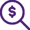 icon of a magnifying glass and dollar sign